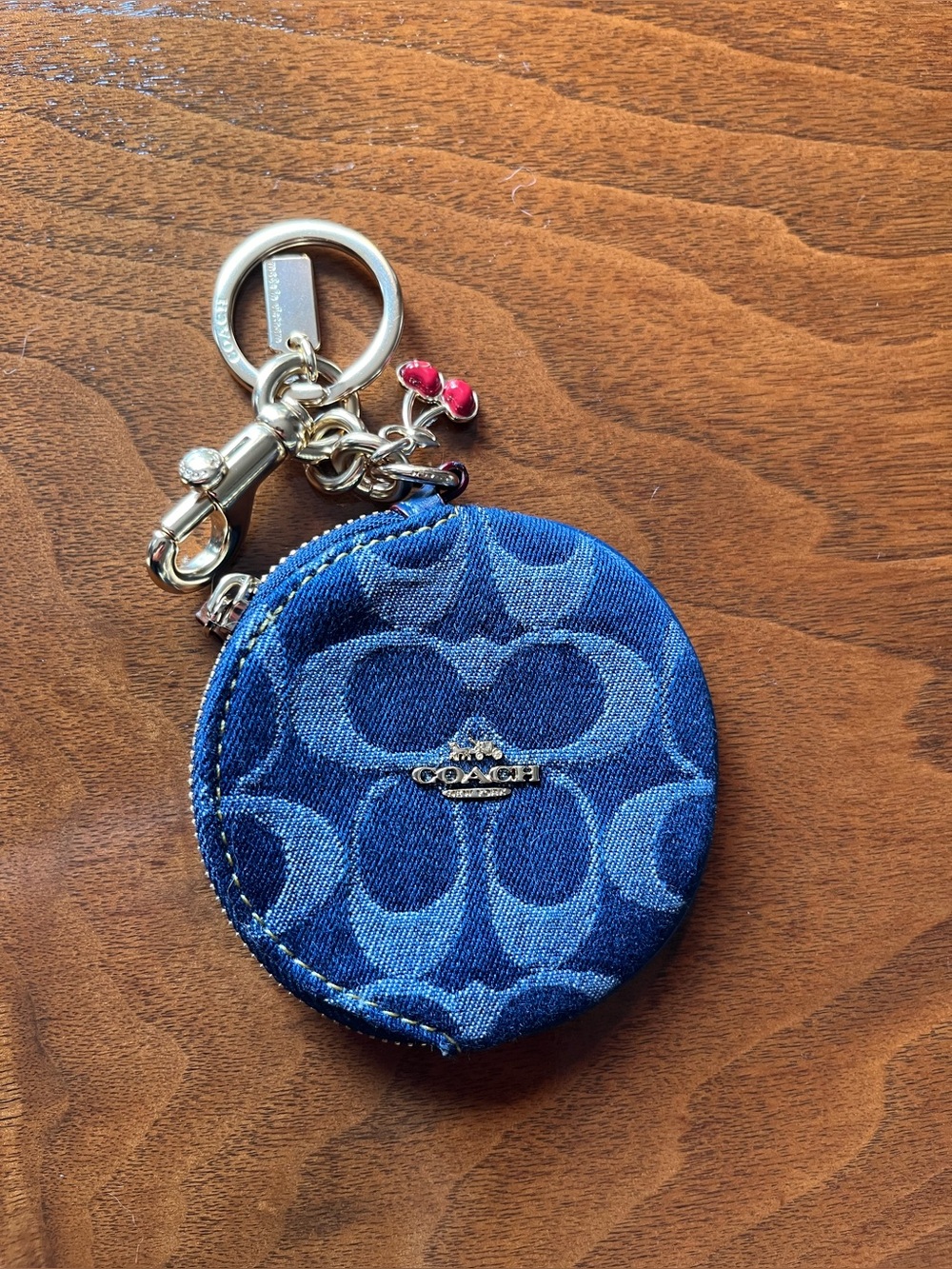 Coach Denim Circle Coin Pouch w/ Gold Clips & Keychain! Clip 4 Bag or Belt Loop!